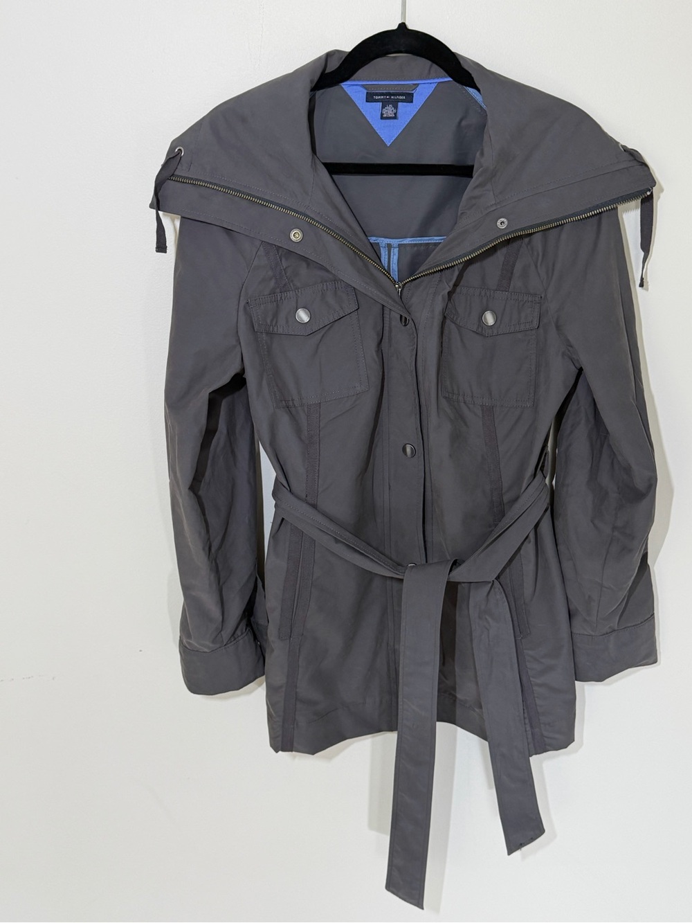 Tommy Hilfiger Gray Belted Utility Trench Jacket Coat Women’s L